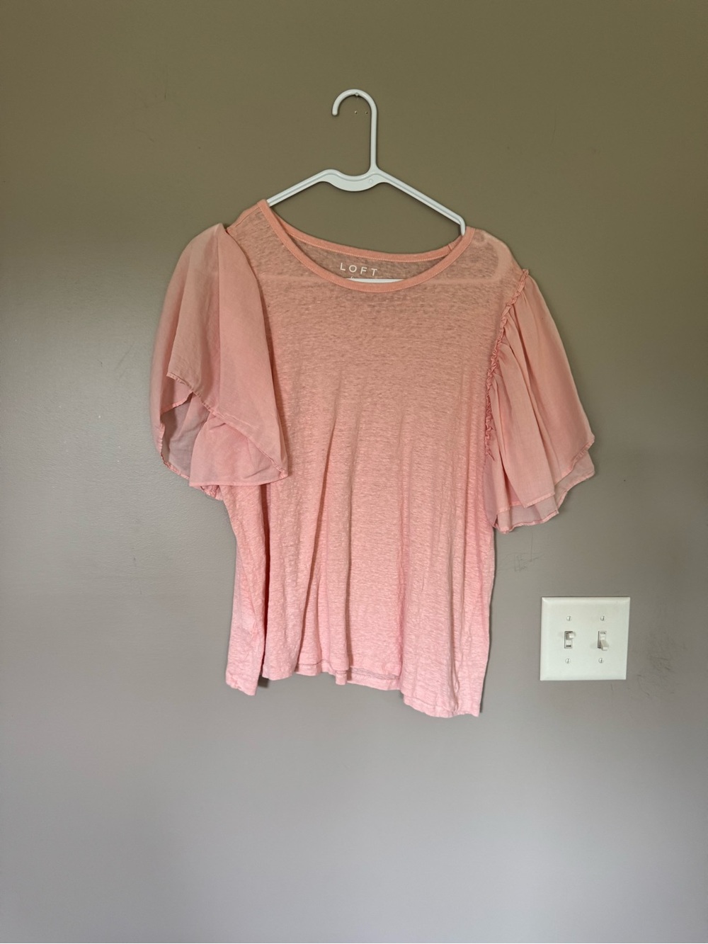 LOFT Peach-Pink Flutter Sleeve Short Sleeve Top